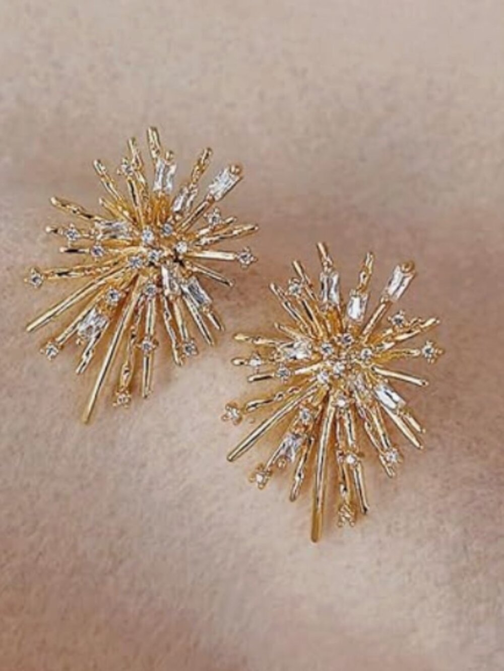 Gold Metal Firework Stud Earrings